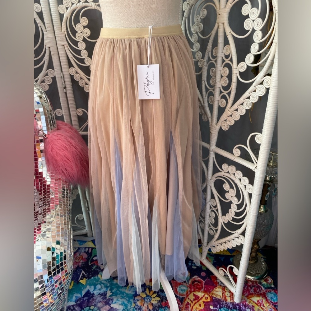 ❌SOLD❌NWT POLAGRAM TULLE SKIRT PEACH BLUE AQUA MIDI MAXI SMALL - Picture 4 of 5